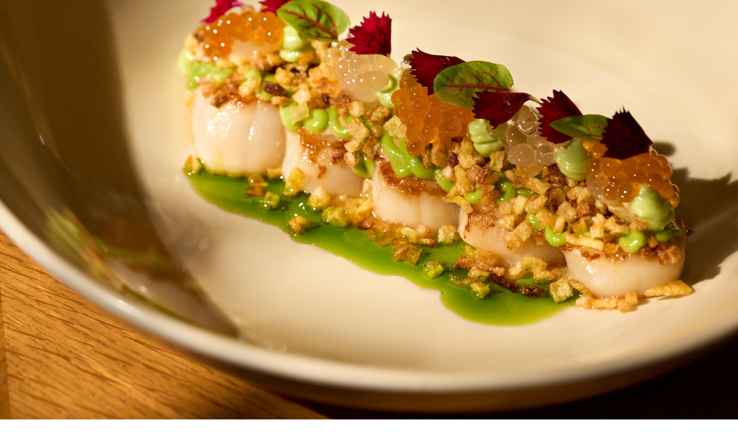 Scallops and caviar, artfully presented.